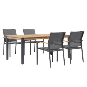 Hagemøbelsett Alex 4 plasser textilen og teak 180x100 cm - Zebra