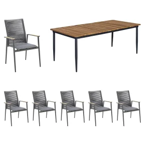 Hagemøbelsett Amsterdam 6 plasser aluminium/teak 220x100 cm - Musterring