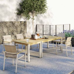 Hagemøbelsett Enox 6 plasser, aluminium og teak 180x100 cm - Zebra