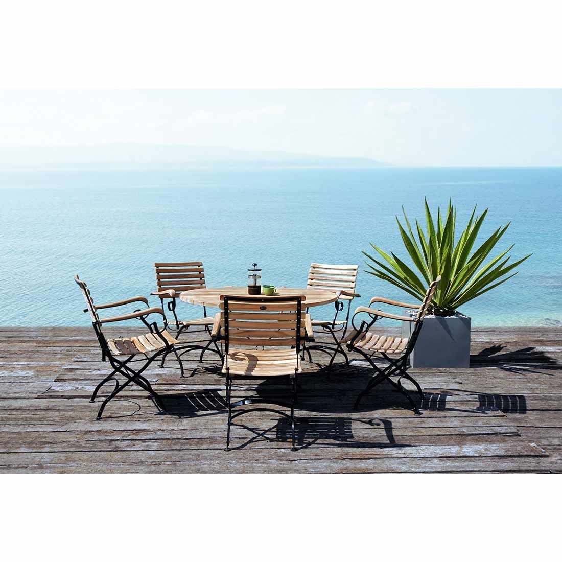 Hagemøbelsett Florence 5 plasser, teak/jern Ø115 cm - Zebra