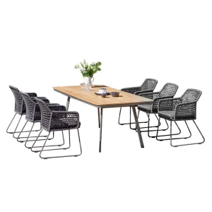 Hagemøbelsett Kubu 6 plasser, teak og aluminium 220x95 cm - Niehoff