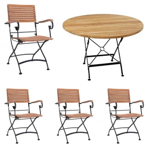 Hagemøbelsett Lindau 4 plasser, stål/teak Ø115 cm - OUTLIV.