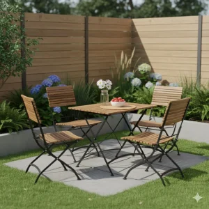 Hagemøbelsett Lindau 4 plasser, teak og stål 120x80 cm - OUTLIV.