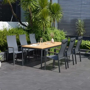 Hagemøbelsett Palau 6 plasser, aluminium/teak 201x90 cm - LifestyleGarden