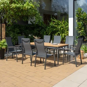 Hagemøbelsett Palau 8 plasser, aluminium/teak 201x90 cm - LifestyleGarden