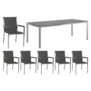 Hagemøbelsett Polaris 6 plasser, textilen, HPL-bord 220x100 cm - Stern