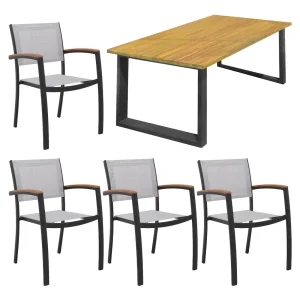 Hagemøbelsett Ragusa 4 plasser aluminium/akasie 180x100 cm - LifestyleGarden