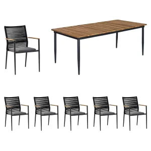 Hagemøbelsett Spider 6 plasser aluminium/teak 220x100 cm - Zebra