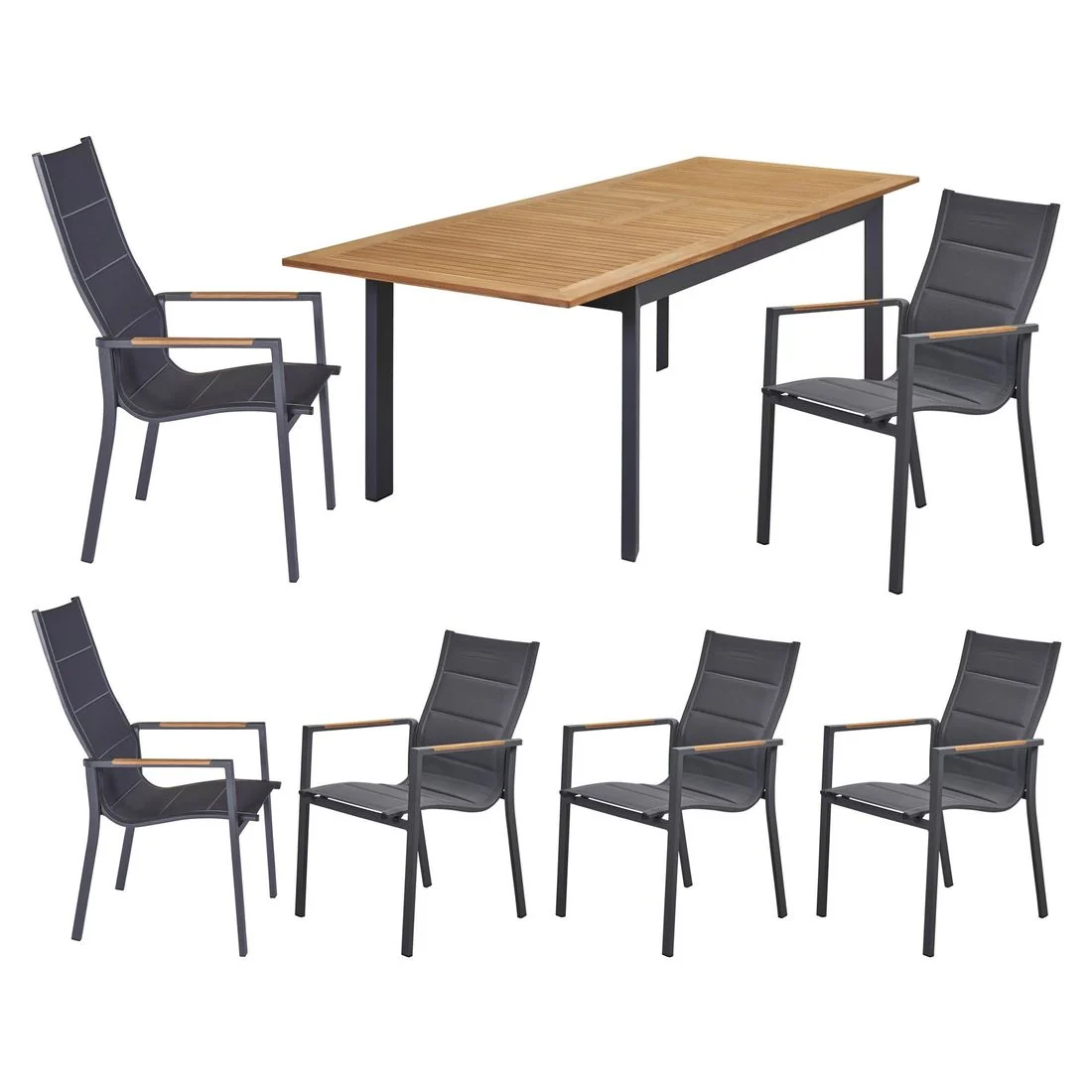 Hagemøbelsett Unicamo 6 plasser stabelstol teak 180/240 cm - LC Garden - Image 3