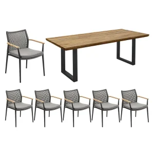 Hagemøbelsett Vera 6 plasser, aluminium/teak 200x100 cm - OUTLIV.