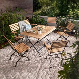 Hagemøbelsett Wimbledon 6 plasser teak/stål 120x80 cm - LC Garden