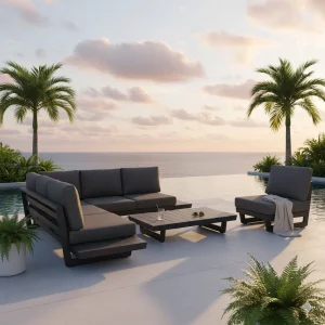 Hjørnesofa ute Lana med loungebord aluminium/olefin - OUTLIV.