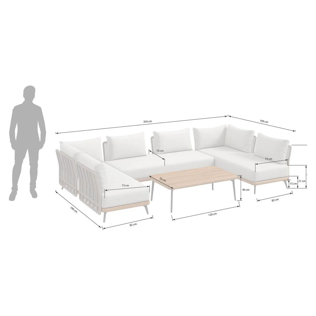 Hjørnesofa ute Ava med loungebord akasie/tau - OUTLIV. - Image 4