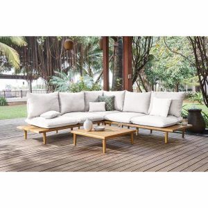 Hjørnesofa ute Phoenix akasie/olefin 240x240 cm med loungebord - OUTLIV.
