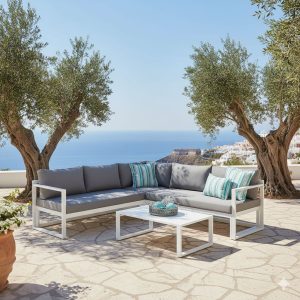 Hjørnesofa ute Rhodos med loungebord aluminium 212x212 cm - Best