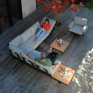 Hjørnesofa ute Sky justerbar med loungebord, aluminium - Zebra