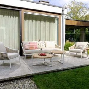 Loungebord Monaco Ø75 cm aluminium/teak - Apple Bee