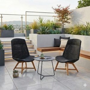 Loungesett Clovelly med loungebord teak/polyrotting - OUTLIV.