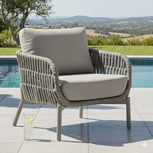 Loungestol Terano Low Dining aluminium og tau med puter - LC Garden