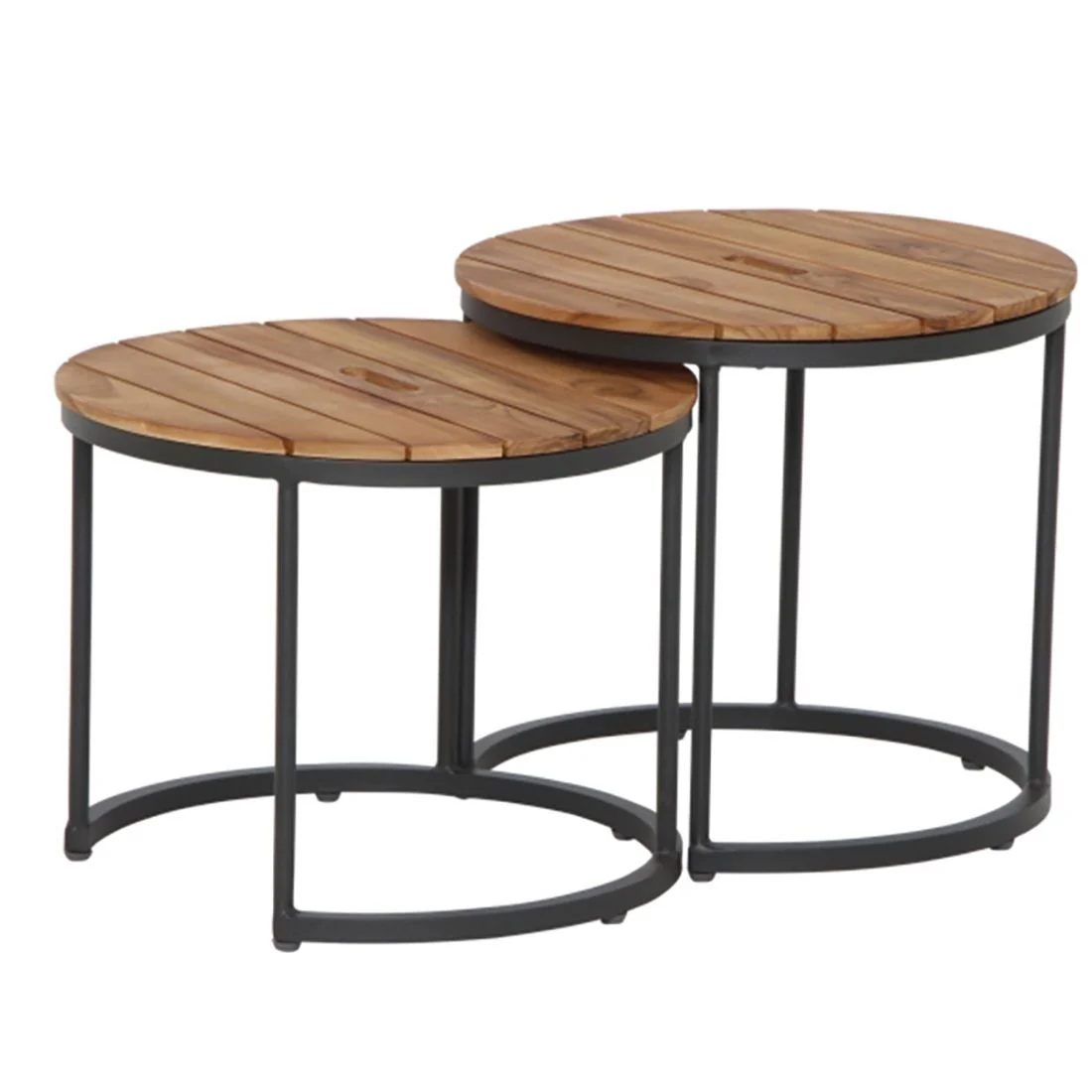 Sidebord ute Baros 2-er sett aluminium/teak Ø50 cm - Siena Garden