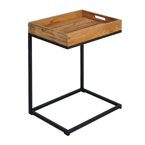Sidebord ute Tray 46x30 cm stål/resirkulert teak - OUTLIV.