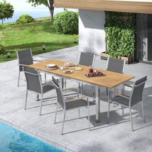 Spisesett ute One 6 plasser, teak/rustfritt stål 180/240 cm - Zebra