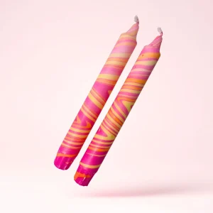 Håndlagde lys - Swirl i gul og rosa (2stk)