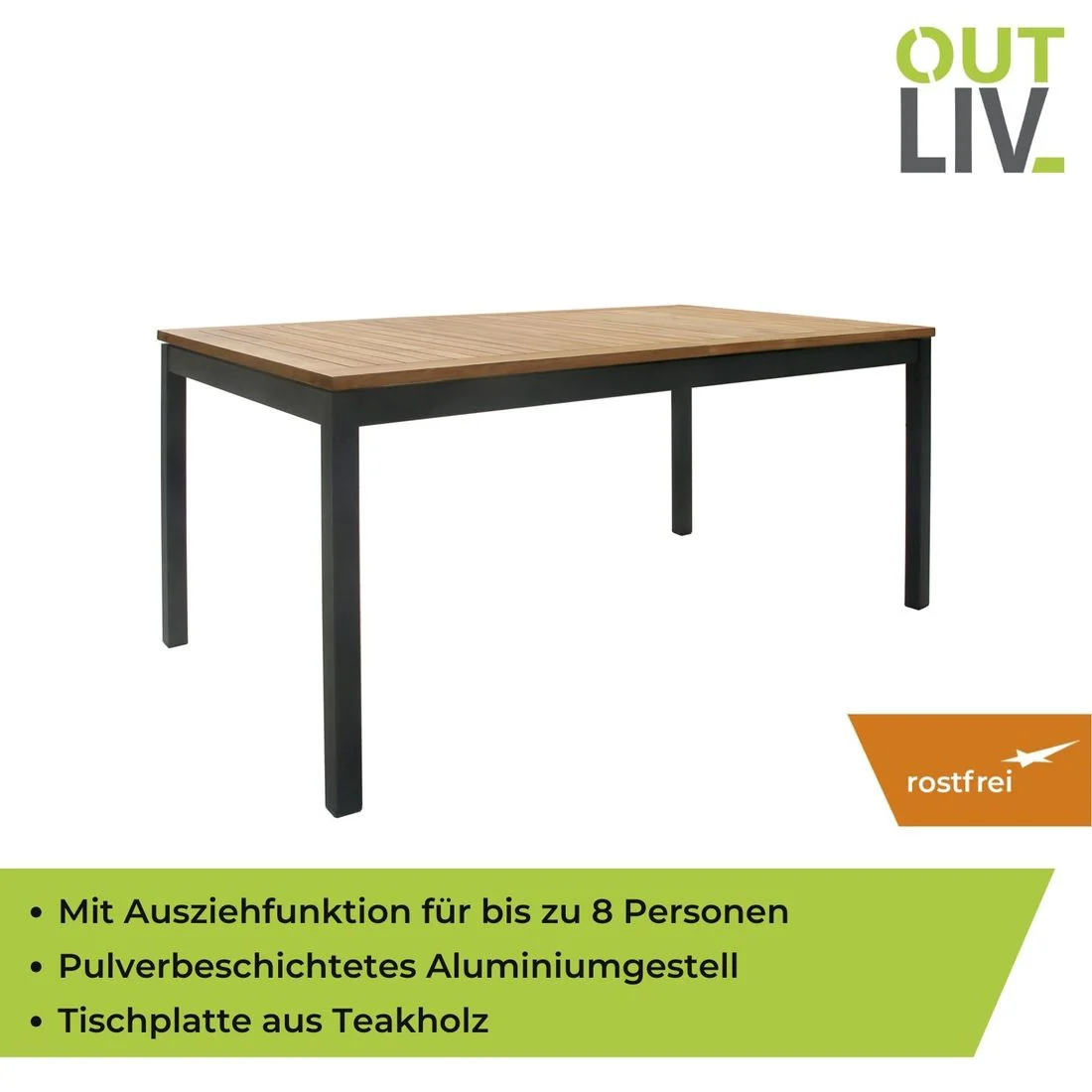 Uttrekkbart hagebord Alpha 150/210x90 cm aluminium/teak - OUTLIV. - Image 7